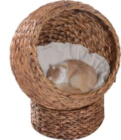 PawHut Kattenmand Rotan Kattennest Kattenbed Met Kussen Huisdierbed Bruin D30-104