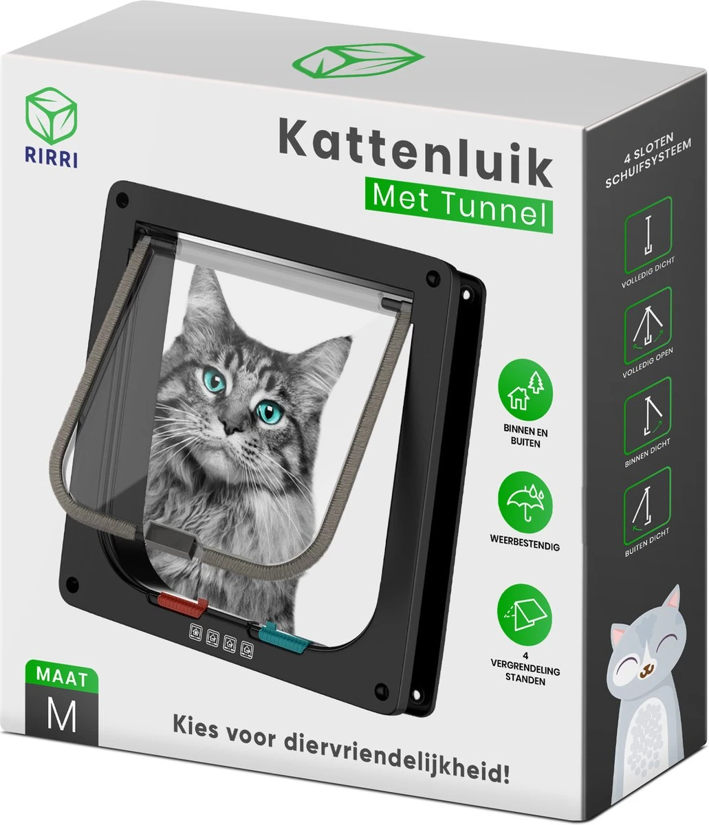 Rirri Kattenluik Met Tunnel - 4 Vergrendelingsstanden - Weersbestendig - Binnen En Buiten - Maat M - Zwart - 19 X 20 Cm - Afbeelding 8