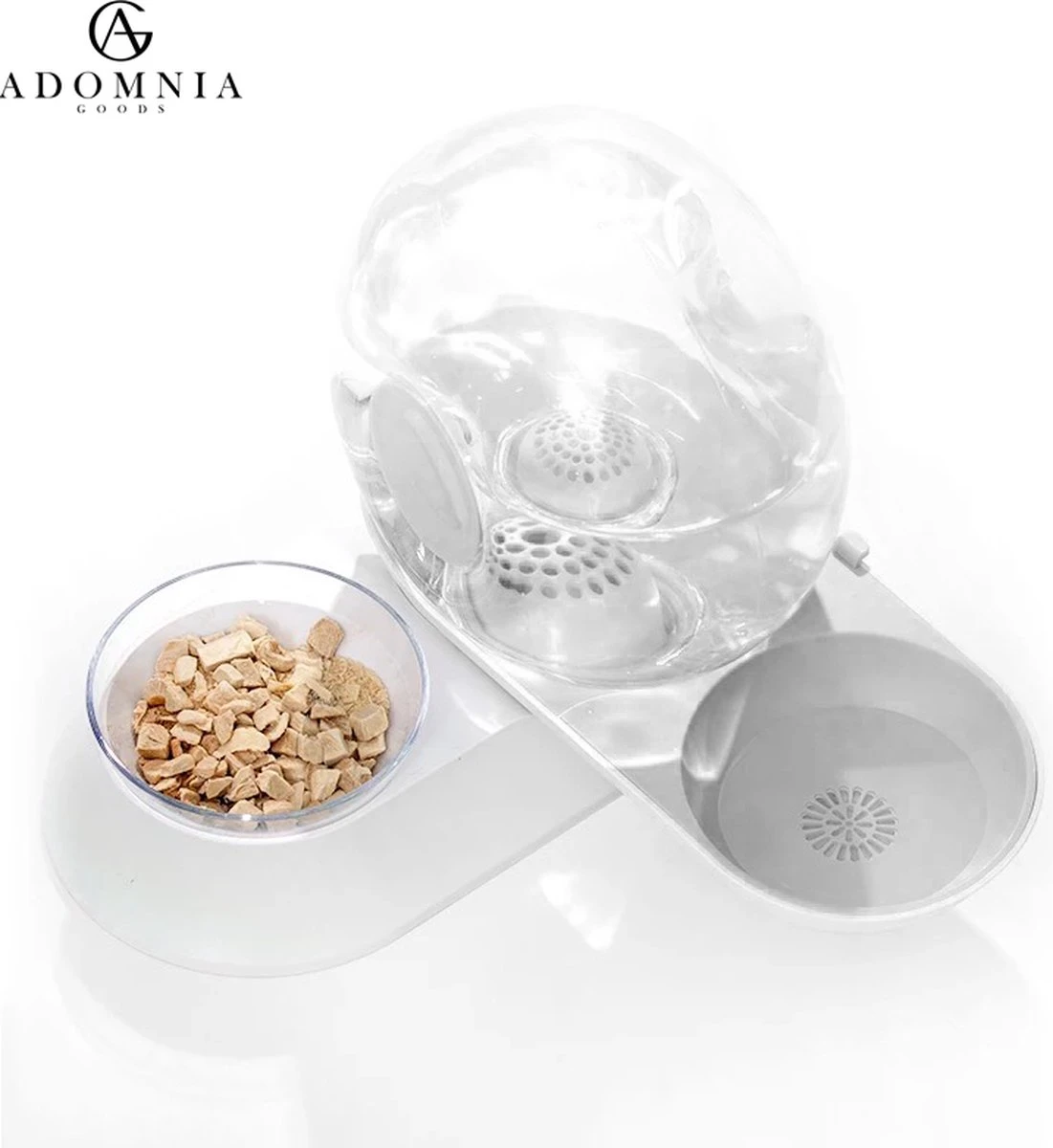 AdomniaGoods - Automatische Katten Voerbak - Antislip Honden Voerbak - Unique Transparant/grijs Design - Altijd Hygiënisch Schoon Water!