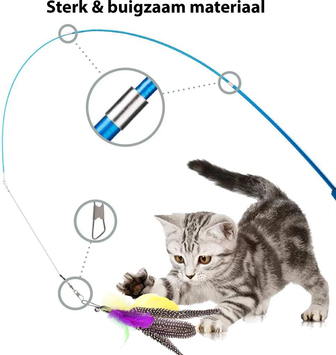 Filo Kattenhengel Set + 12 Kattenspeeltjes – Speelhengels Interactief Kattenspeelgoed – Hengel Kattenspeeltje Kittens - Speelgoed Speelhengel Vis Kat En Kitten - Afbeelding 2