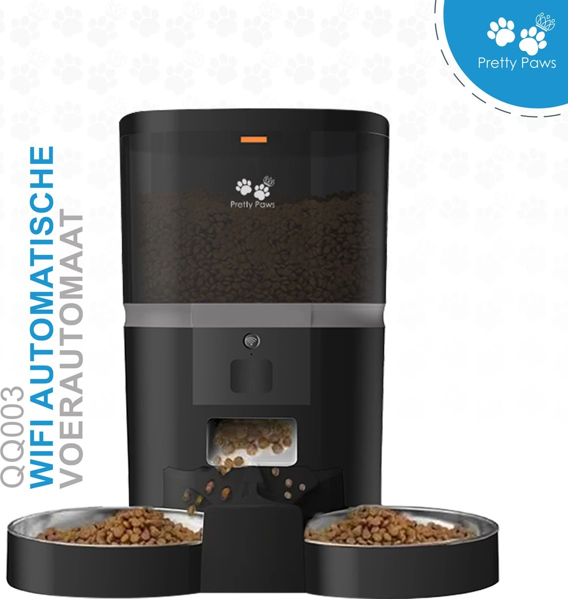 Pretty Paws QQ003 - Wifi Voermachine - Dubbele Voerbakjes - Zwart - Kat - 6L
