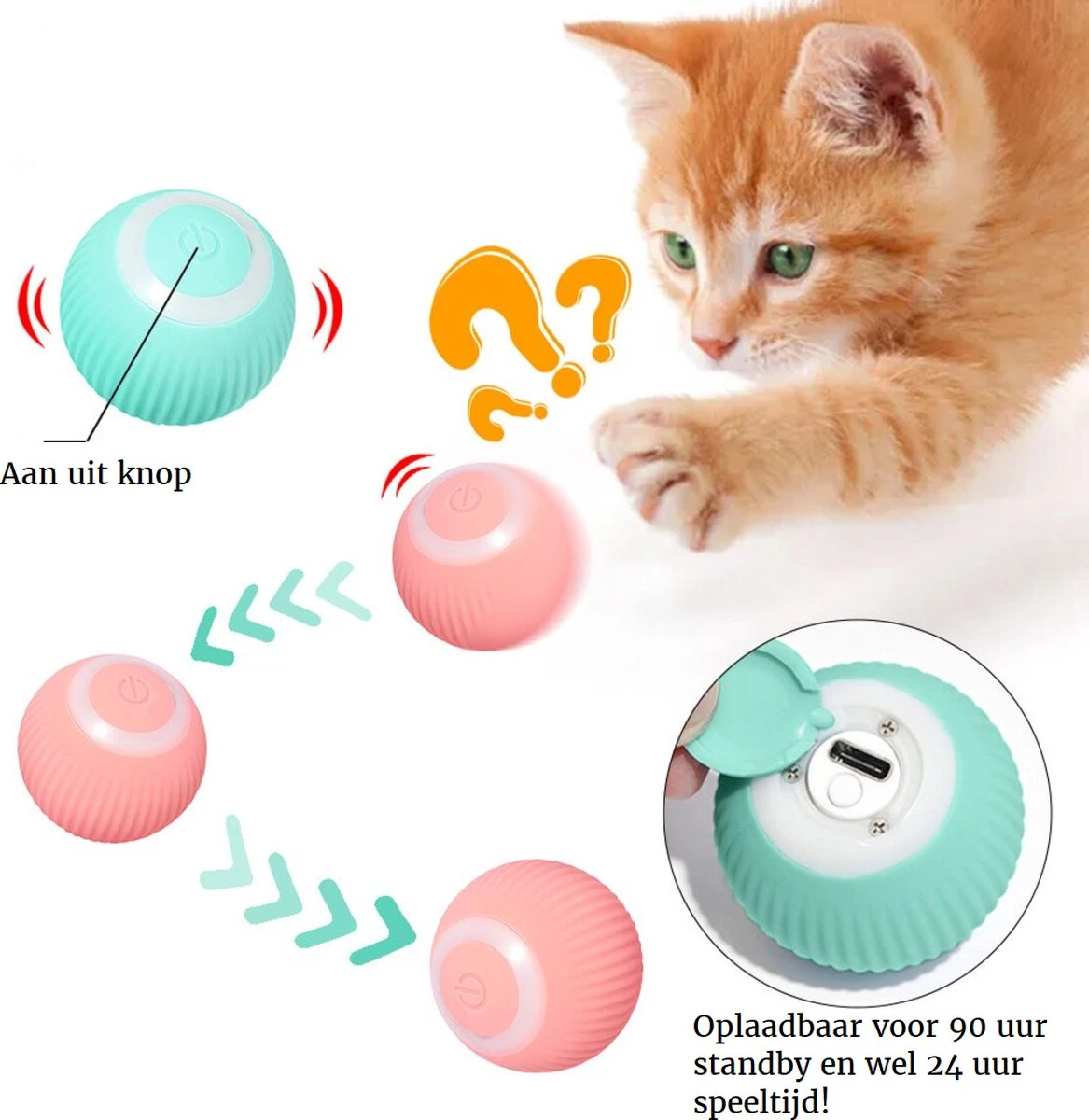 Otiume Slimme Katten Speeltje - Interactieve Zelf Rollende Bal Voor Katten - Kattenspeeltjes - USB Oplaadbaar- Turquoise - Afbeelding 3