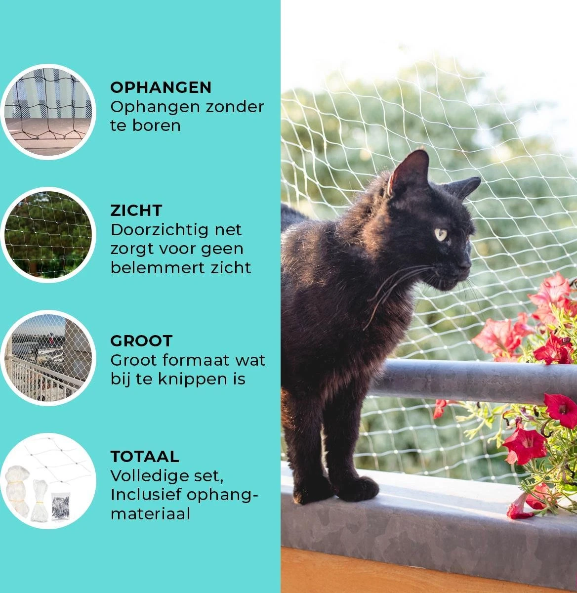 Kattennet Premium - 600 X 300 CM - Kattennet Voor Balkon - Transparant - Balkon Net - Makkelijk Te Monteren - Afbeelding 4