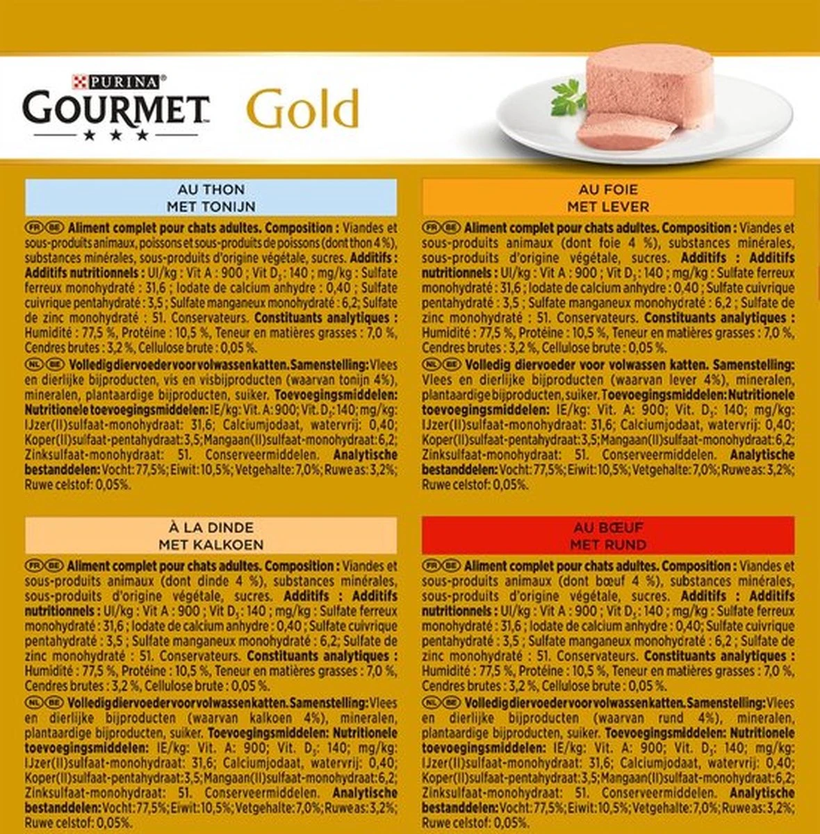 Gourmet Gold Mousse - Kattenvoer Natvoer - Met Tonijn, Lever, Kalkoen, Rund - 48 X 85 G - Afbeelding 3