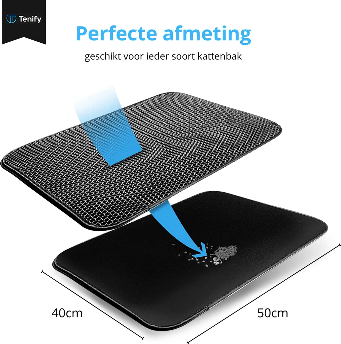 Tenify Kattenbakmat + Extra Kattenbak Schepje - 40 X 50 Cm - Waterdicht - Dubbele Laag - Honingraatstructuur - Uitloopmat - Mat - Afbeelding 7