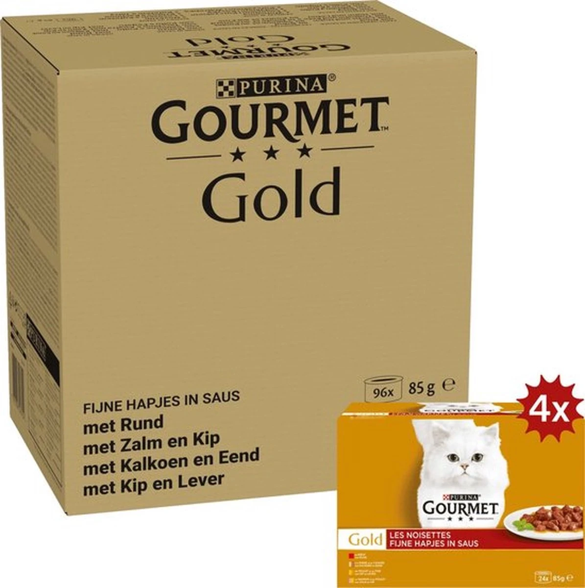 Gourmet Gold Fijne Hapjes In Saus - Kattenvoer Natvoer - Vis/Vlees - 96 X 85 Gr