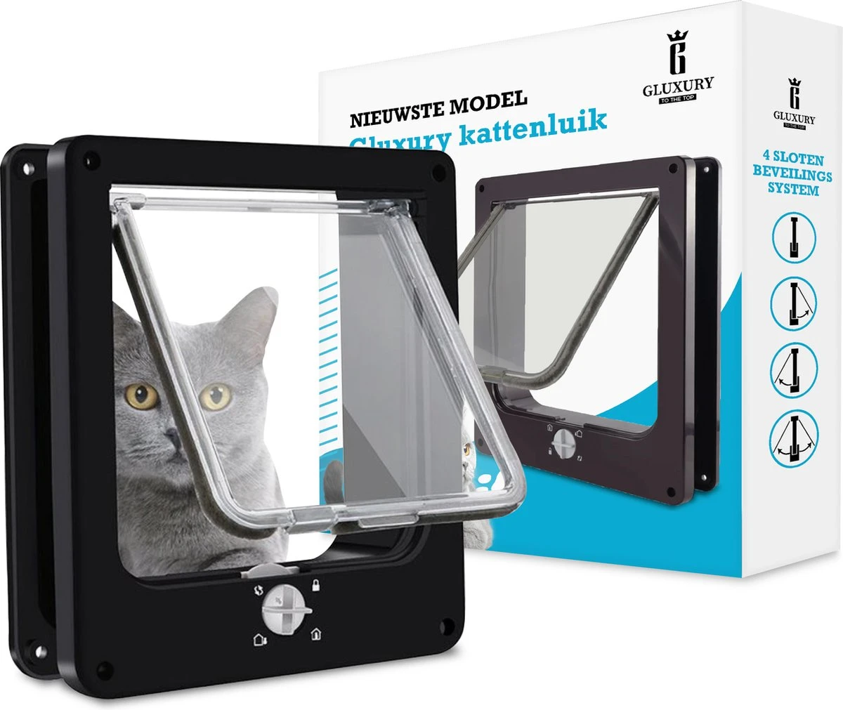 Gluxury Kattenluik Zwart Met Tunnel - 4 Vergrendelingsstanden - Weerbestendig - Binnen En Buiten - Maat L - Nederlandse Handleiding