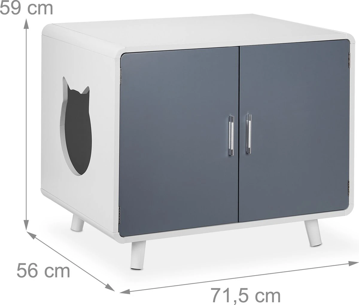 Relaxdays Kattenbak Ombouw Design - Kattenhuis Op Pootjes - Kattenmeubel Wit - Kattenkast - Afbeelding 5