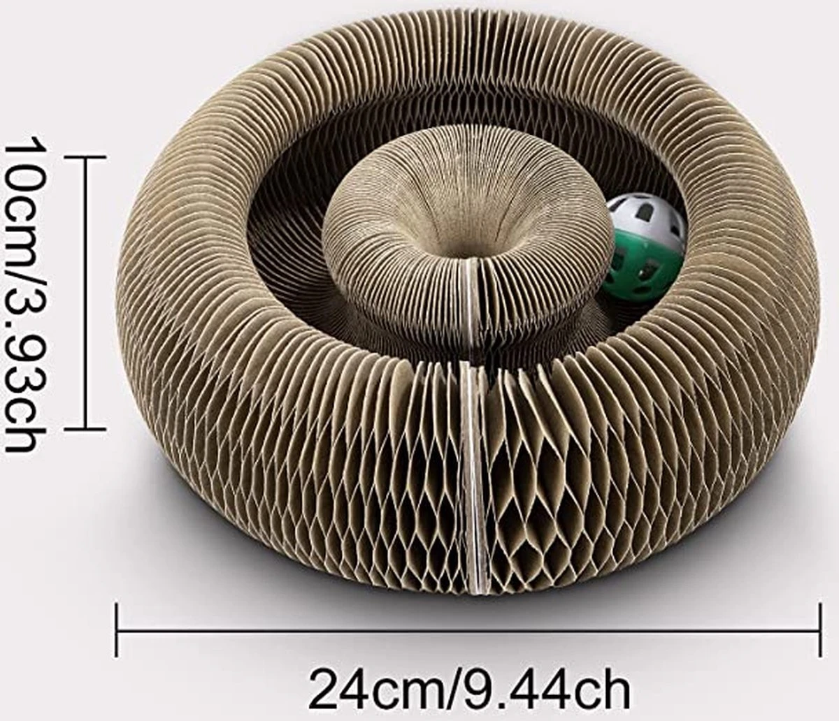 Kattenspeelgoed - Ronde, Opvouwbare En Vervormbare Krabmat Voor Katten Met Bal Met Belletjes Van Golfkartonpapier - Interactief Krabspeelgoed Voor Katten - Afbeelding 2