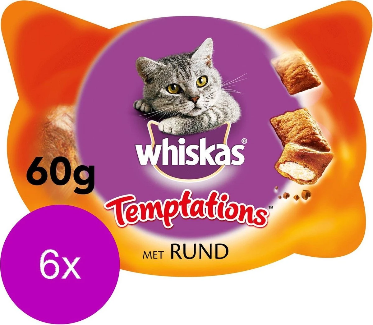 Whiskas Temptations 60 G - Kattensnack - 6 X Rund&Vlees - Afbeelding 2