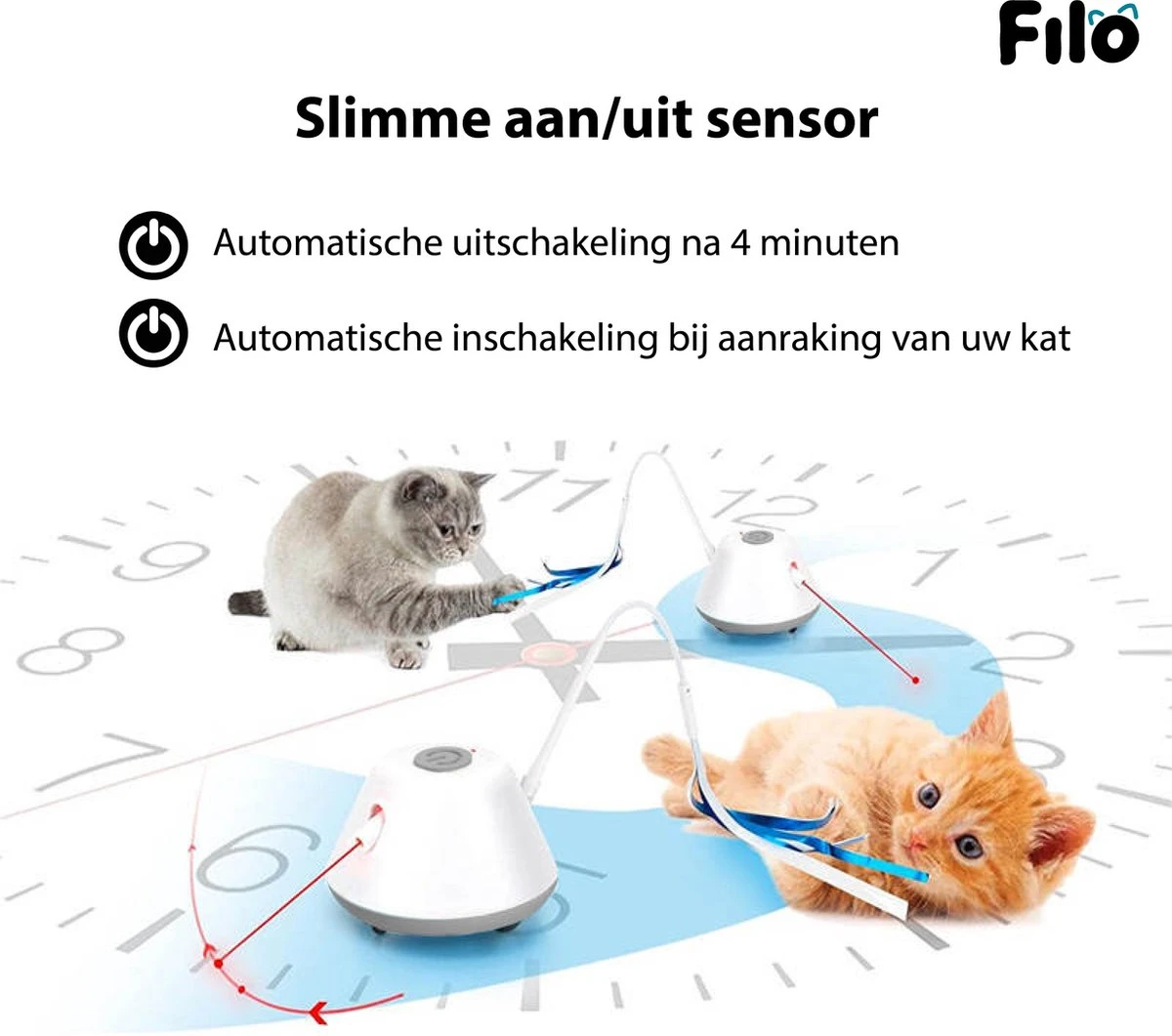 Filo Elektrisch Rijdend Kattenspeelgoed Met Laser - Rijdend Kattenspeeltje - Automatisch Interactief Speelgoed Katten - Kattencadeaus - Elektronisch Speelgoed Kittens - Kat - Kitten - Laserspeelgoed - Kado - Afbeelding 3