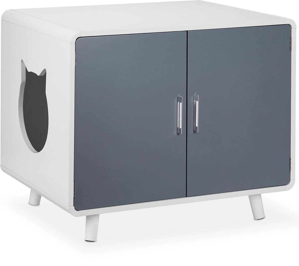 Relaxdays Kattenbak Ombouw Design - Kattenhuis Op Pootjes - Kattenmeubel Wit - Kattenkast - Afbeelding 8