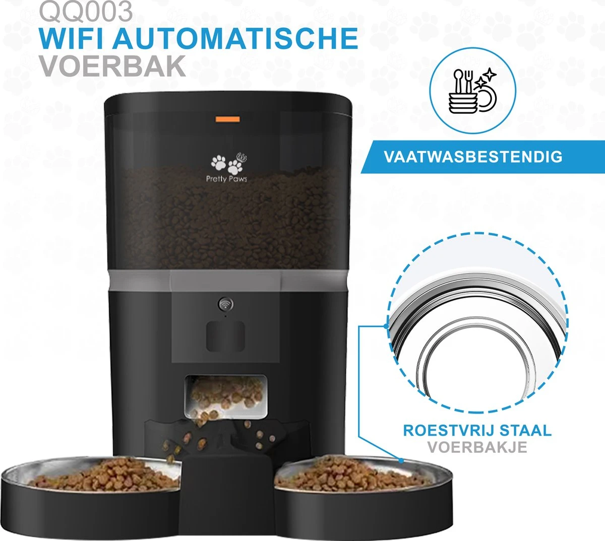 Pretty Paws QQ003 - Wifi Voermachine - Dubbele Voerbakjes - Zwart - Kat - 6L - Afbeelding 10