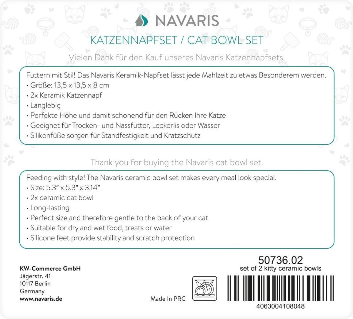 Navaris Voerbakjes Voor Katten - Set Van 2 Voer- En Waterbakken - Etensbak Van Keramiek - Met Antislip Voetjes - Kattenvorm - Roze/Groen - Afbeelding 2