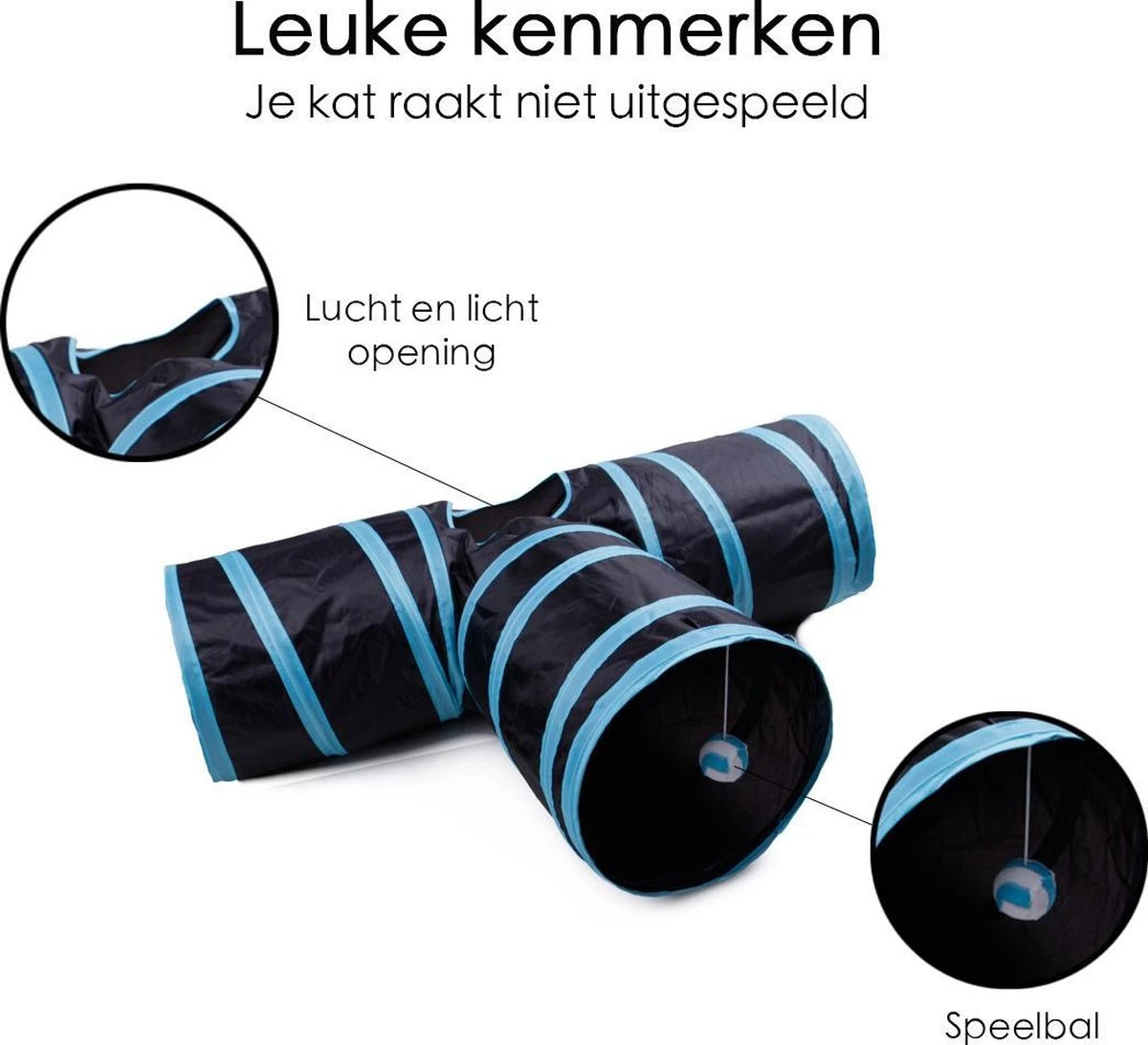 Merkloos Kattentunnel - Opvouwbaar - 3 Gangen - Voor Binnen En Buiten - Afbeelding 3