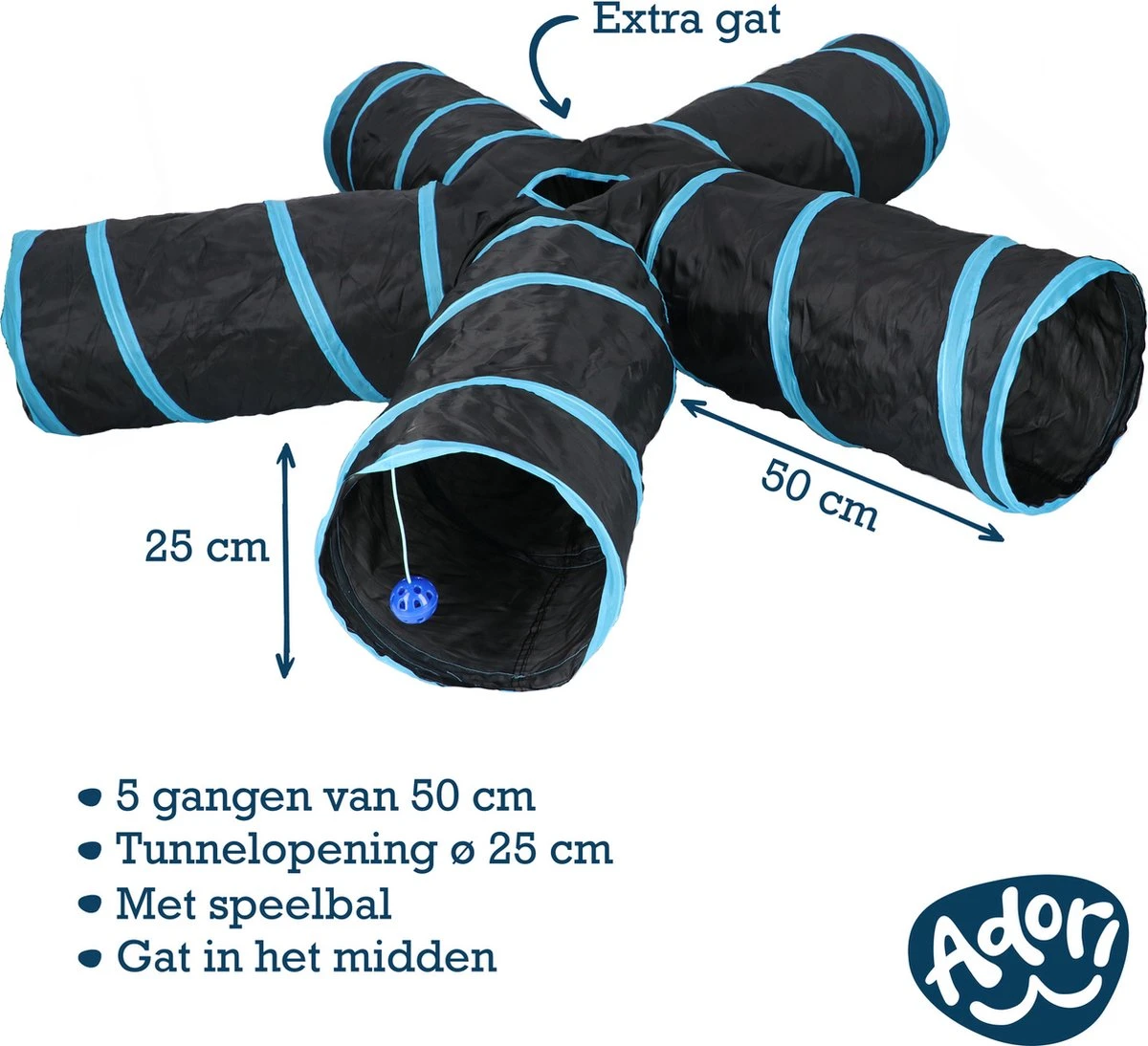 Adori Katten Tunnel 5 Gangen - Kattenspeelgoed - Ø25x50 Cm Zwart - Afbeelding 3