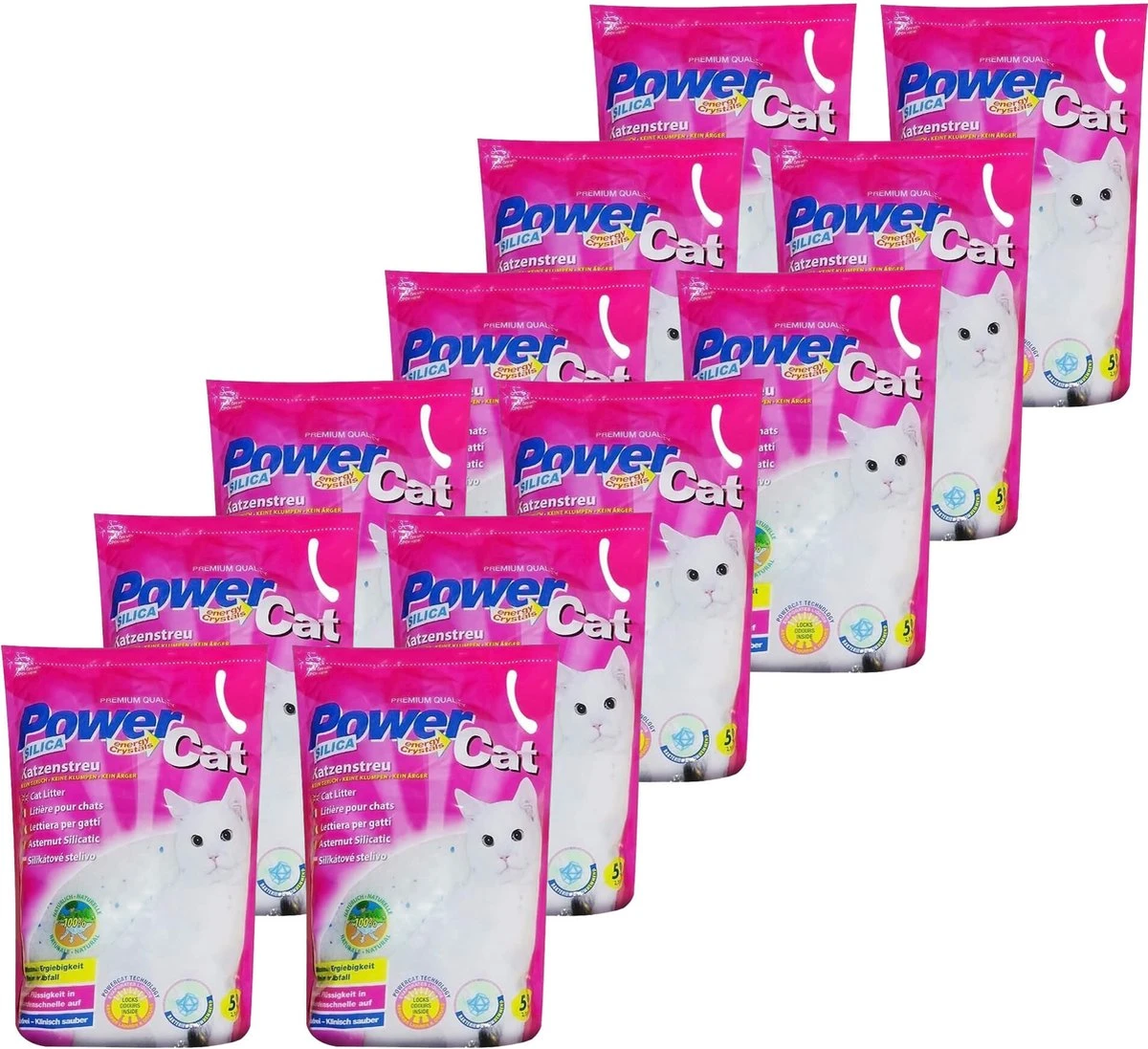 Merkloos PowerCat Silicaat Kattenbakvulling Met Energy Kristallen - 12 X 5L