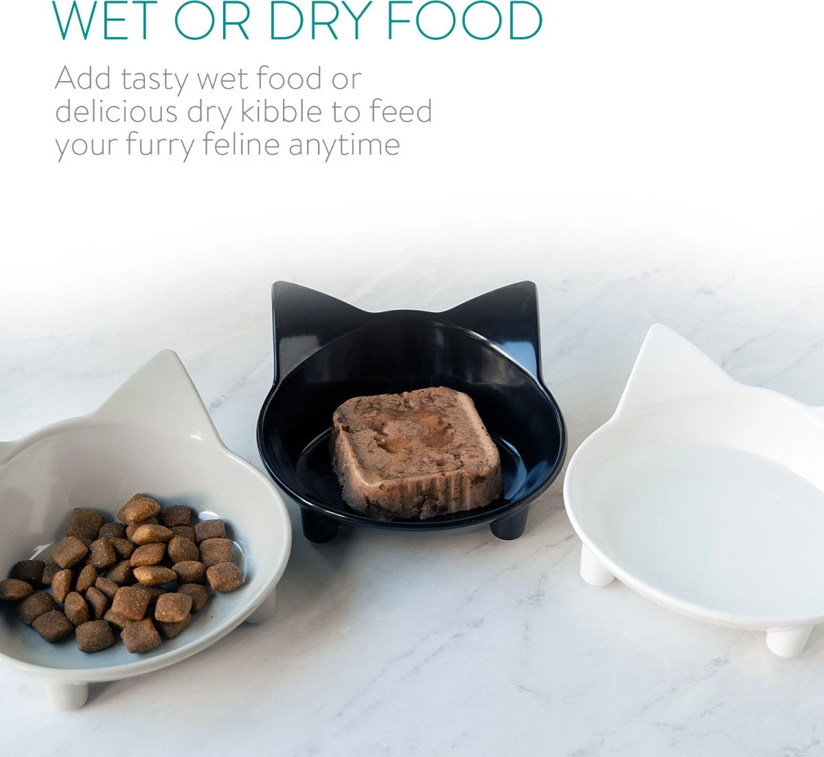 Navaris Voerbakjes Voor Katten - Set Van 3 Voer- En Waterbakken - Met Kattenkopjes Vorm - Antislip - Etensbakjes In Grijs, Wit En Zwart - Afbeelding 7