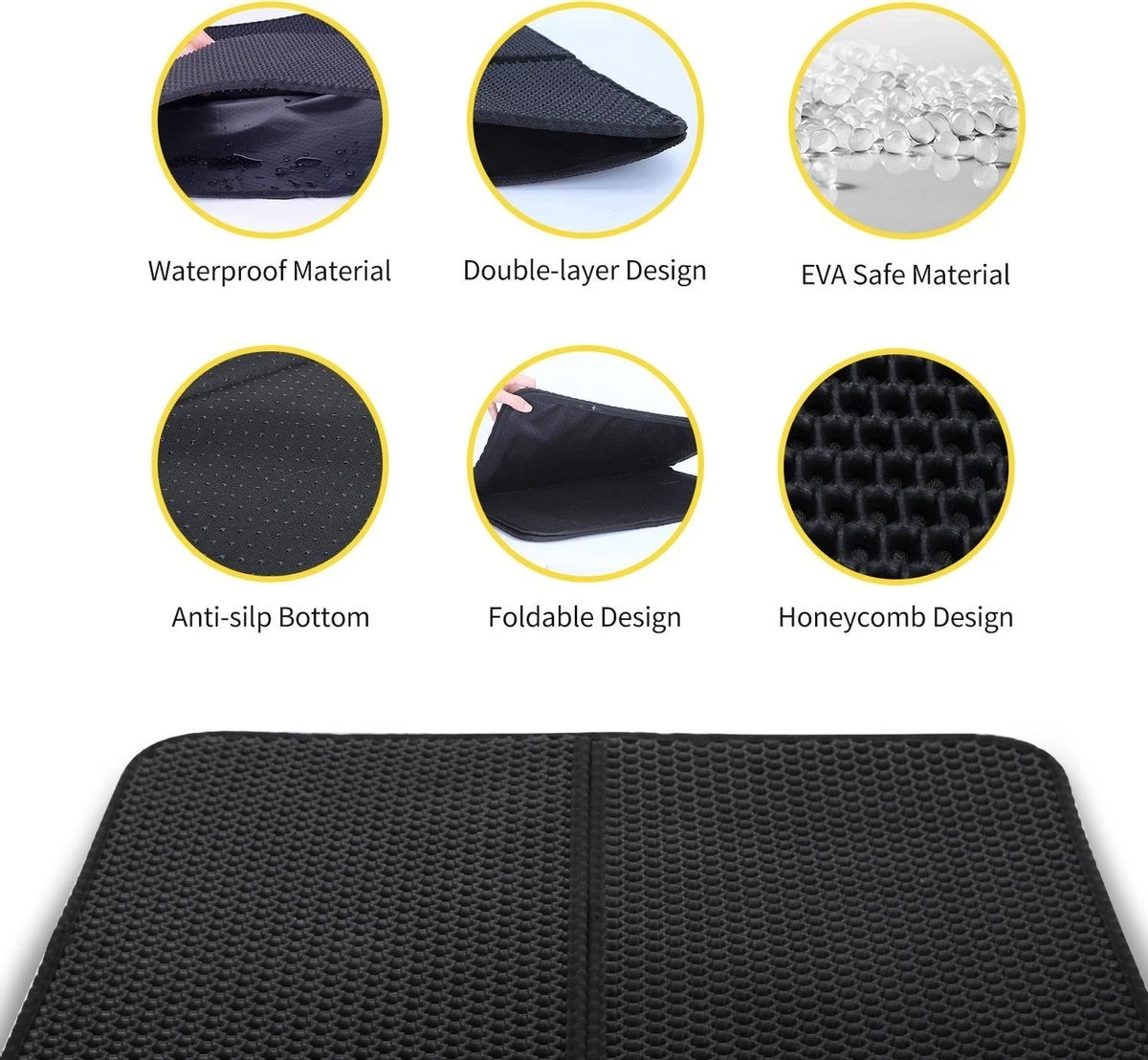Nobleza Kattenbakmat - Kattenmat Met Filter - Kattenbak Accessoires - Grit Opvanger - 3 Lagen - Waterdicht - 60x45 Cm - Opvouwbaar - Zwart - Afbeelding 3