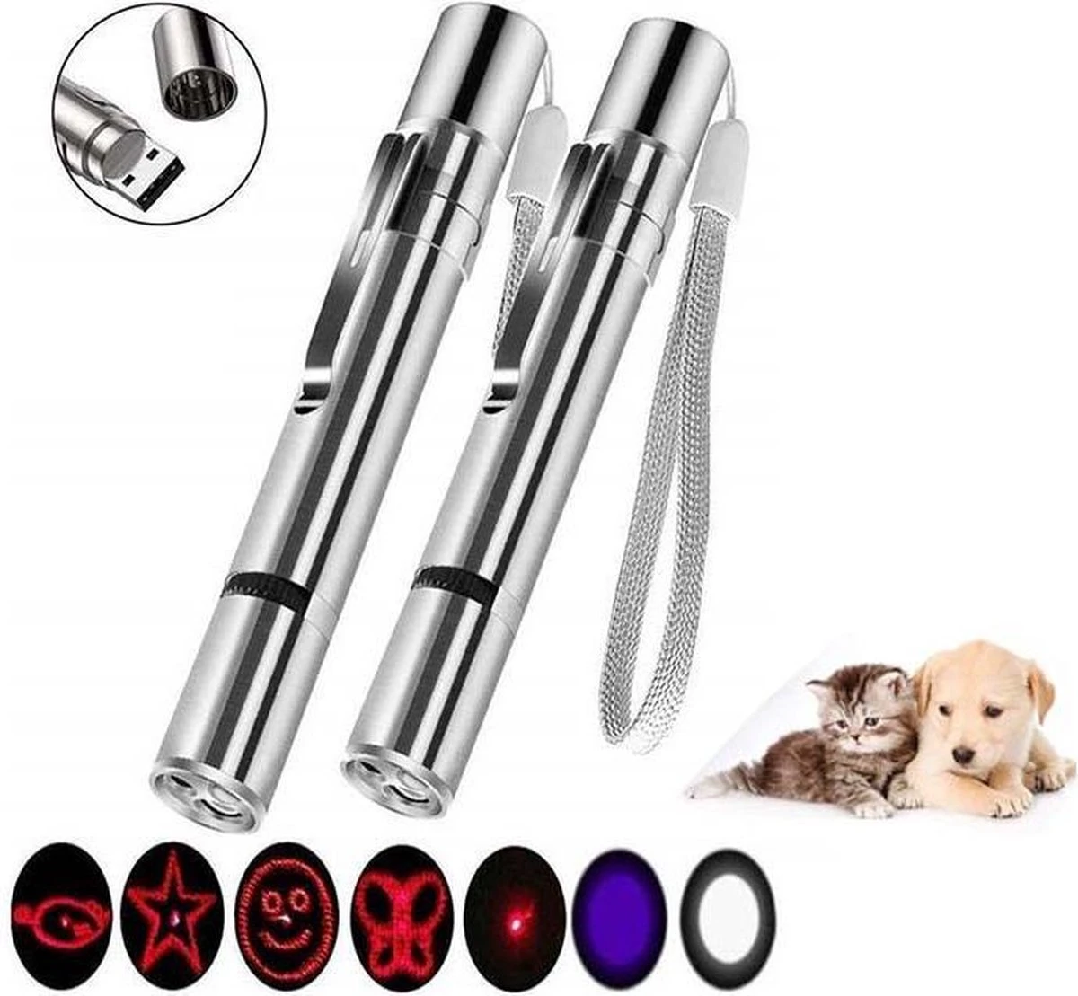 USB Laserpen-7 In 1- Kattenspeelgoed-rode Laser- Fluwelen Opbergzakje- LED- UV Licht- USB Oplaadbaar- Laserlampje- Nieuw Model 2020 - Afbeelding 2