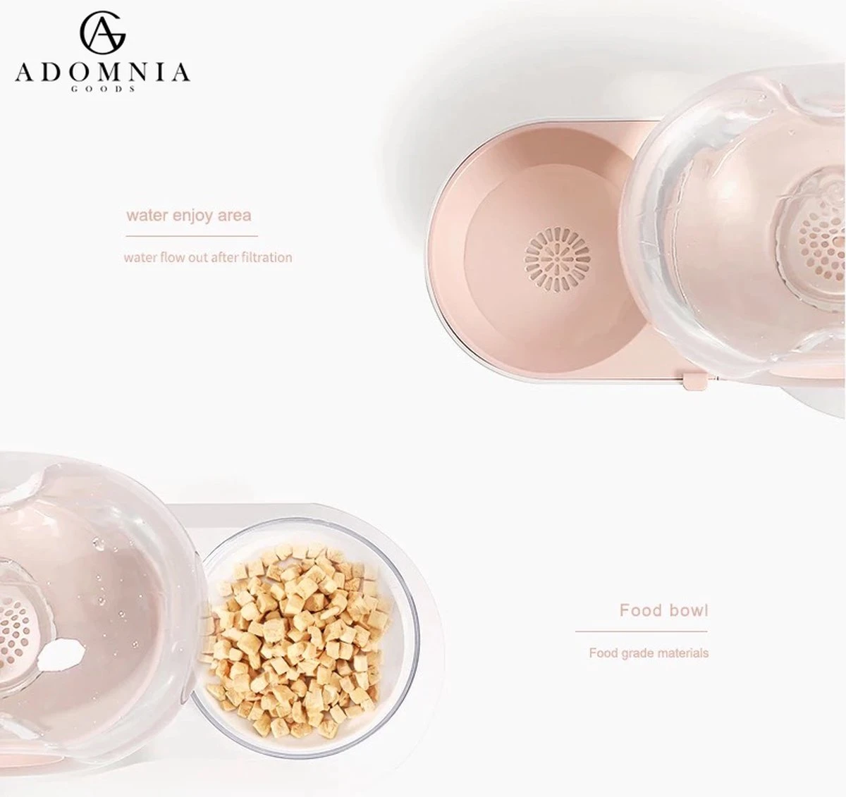 AdomniaGoods - Automatische Katten Voerbak - Antislip Honden Voerbak - Unique Transparant/grijs Design - Altijd Hygiënisch Schoon Water! - Afbeelding 2