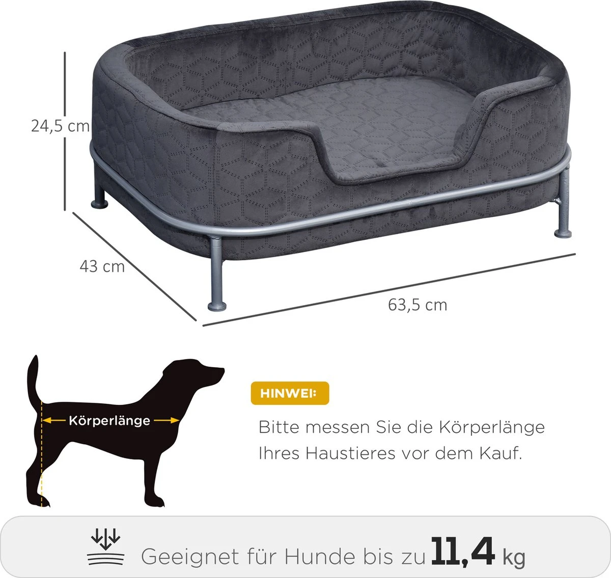 PawHut Hondenbank Met Rugleuning Huisdierenbank Met Metalen Poten Hondenbed Kattenbank D04-157 - Afbeelding 2