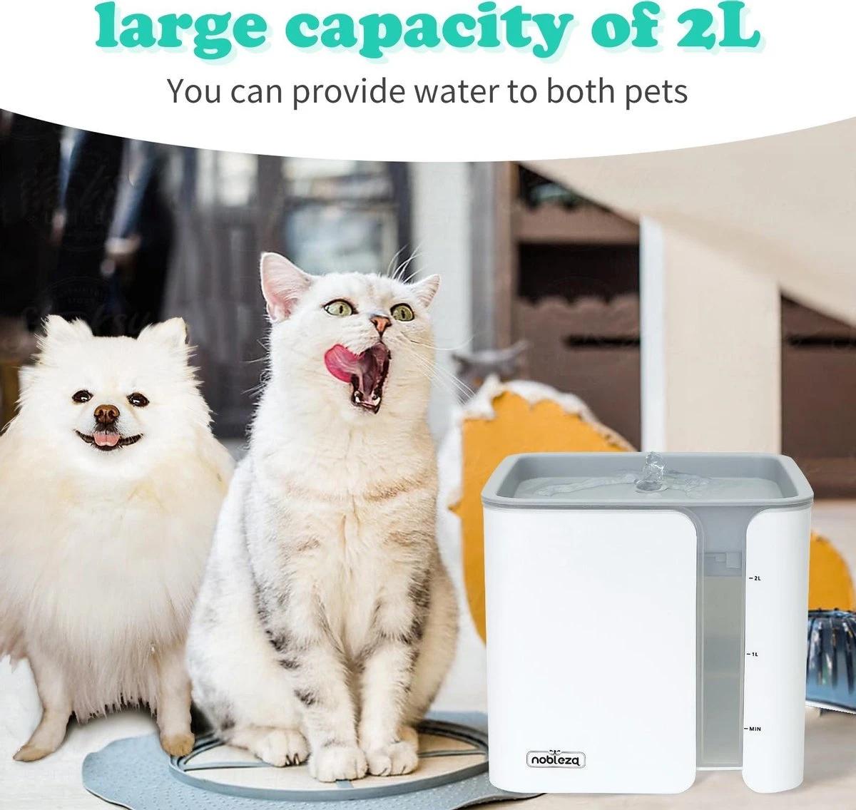 Nobleza USB Drinkfontein Voor Hond/Kat - 2L - Incl. 2 Filters - Wit - Afbeelding 7