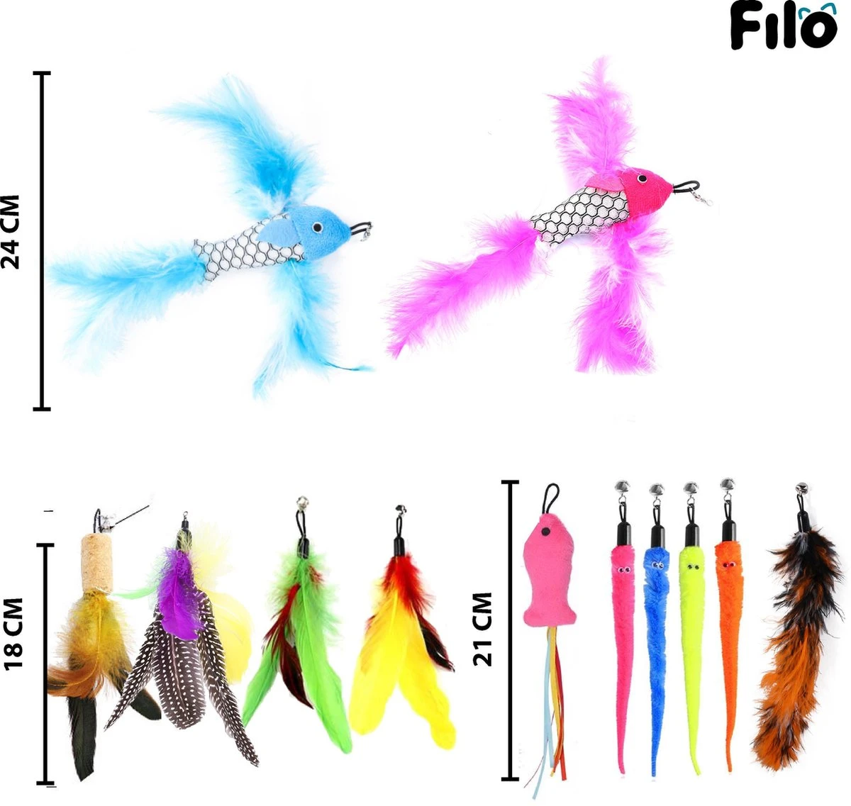 Filo Kattenhengel Set + 12 Kattenspeeltjes – Speelhengels Interactief Kattenspeelgoed – Hengel Kattenspeeltje Kittens - Speelgoed Speelhengel Vis Kat En Kitten - Afbeelding 3