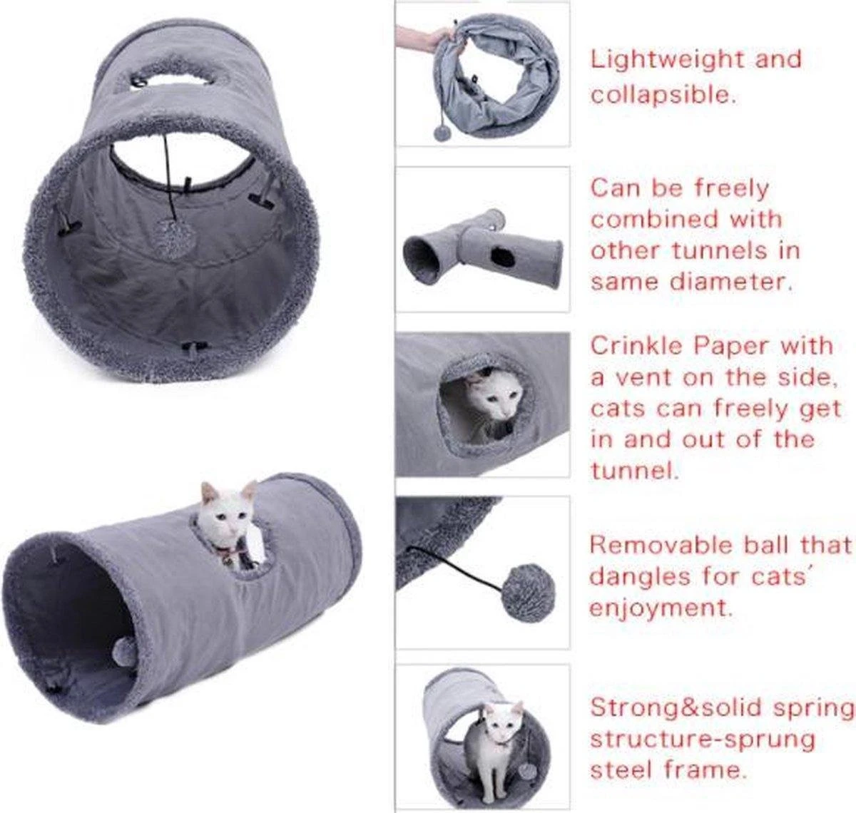 Fuzly Kattentunnel - Speeltunnel - Antraciet - Extra Stevig - Suede - 130cm X 30cm - Large - Afbeelding 3