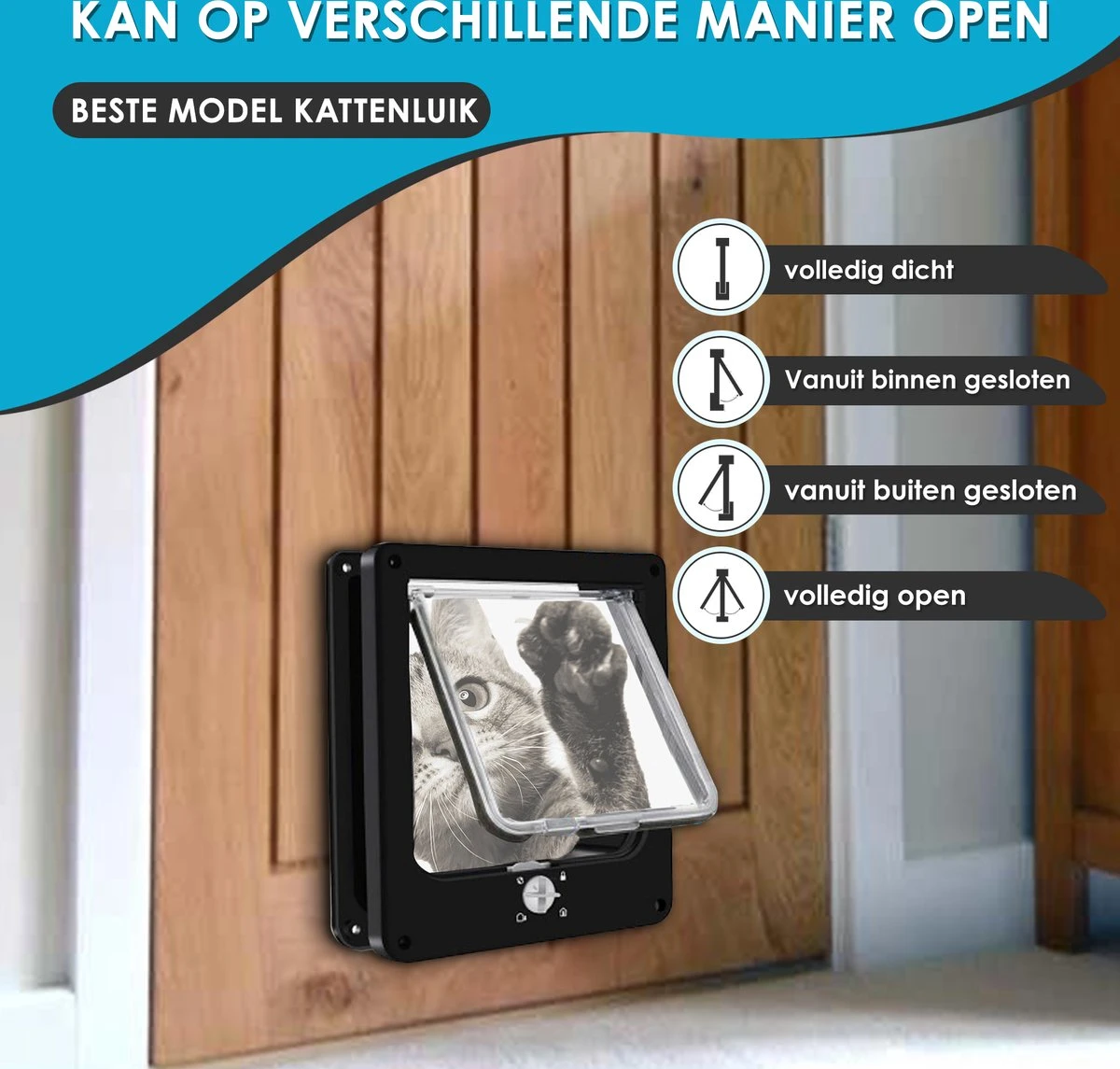 Gluxury Kattenluik Zwart Met Tunnel - 4 Vergrendelingsstanden - Weerbestendig - Binnen En Buiten - Maat L - Nederlandse Handleiding - Afbeelding 2