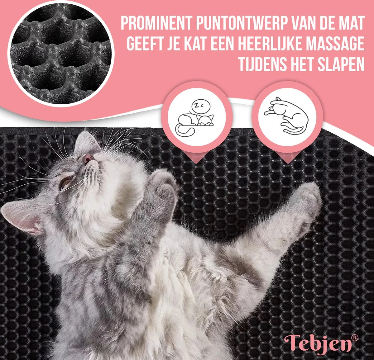 TEBJEN Kattenbakmat – Kattenbak Mat Grit Opvanger - Schoonloop Katten Mat – Dubbele Waterdichte Laag – Uitloopmat Kattenbak – Kattenbak Accessoires - Met Speelgoedmuisje En Schepje - 40x50cm - Afbeelding 8