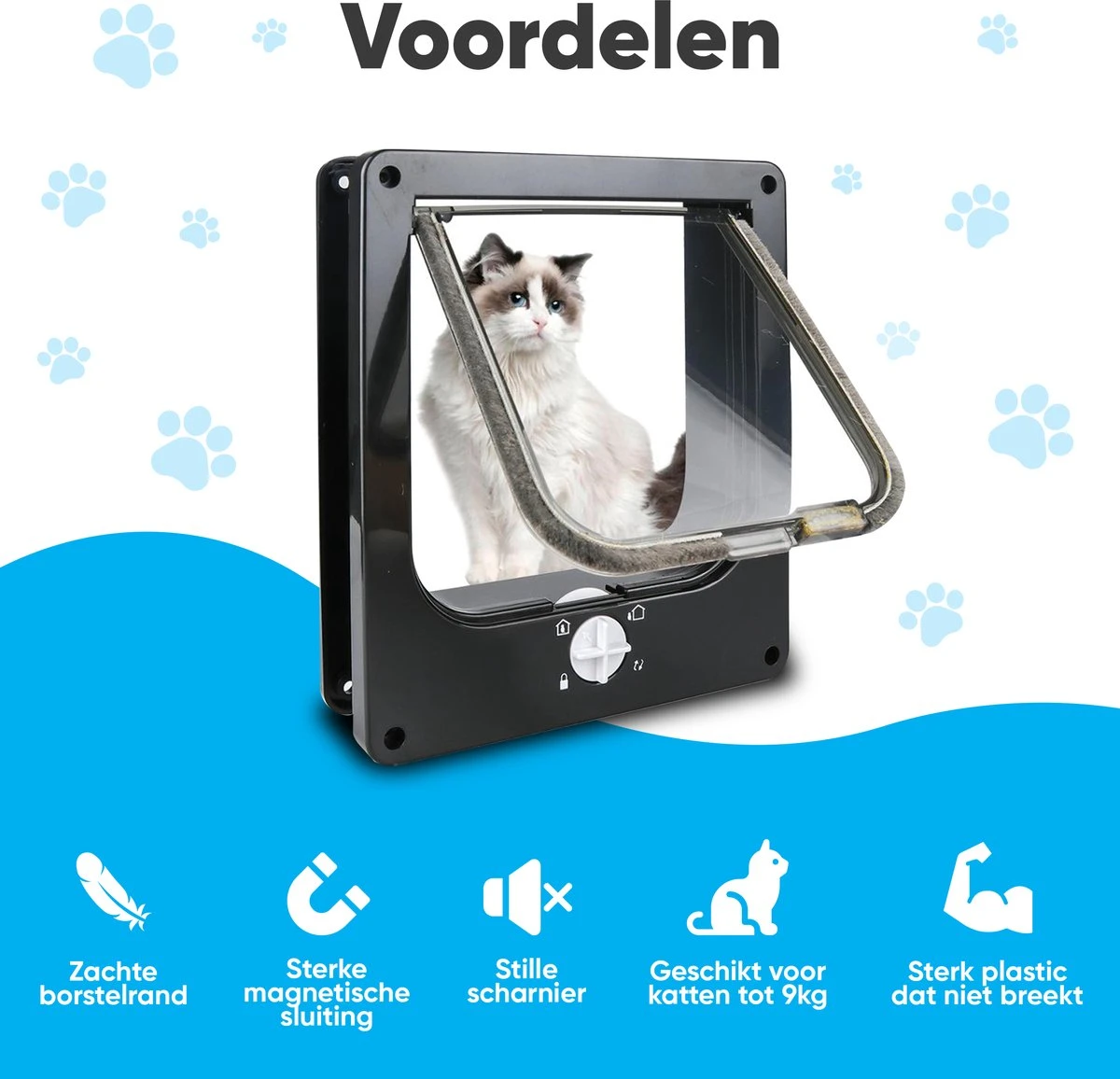 BFreshPets Kattenluik + Massageborstel - Met Tunnel - 4 Vergrendelingsstanden - Weersbestendig - Maat L - Zwart - 27 X 24 Cm - Afbeelding 9