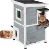 Relaxdays Kattenhuis Buiten - Groot Kattenhok Binnen - Hoog Kattenmeubel Grijs Hout - Tuin