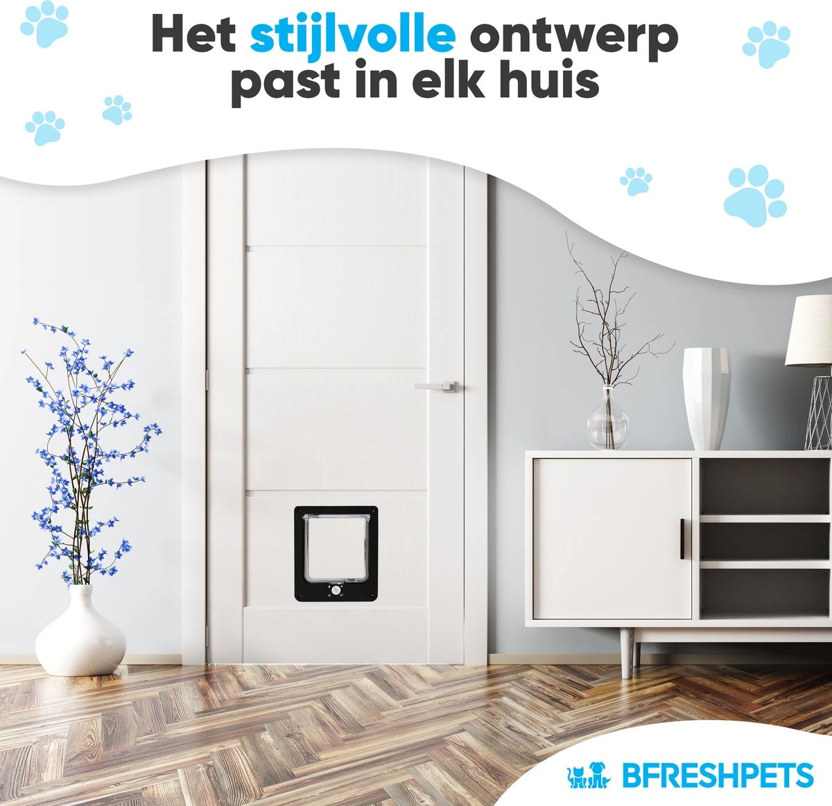 BFreshPets Kattenluik + Massageborstel - Met Tunnel - 4 Vergrendelingsstanden - Weersbestendig - Maat L - Zwart - 27 X 24 Cm - Afbeelding 3