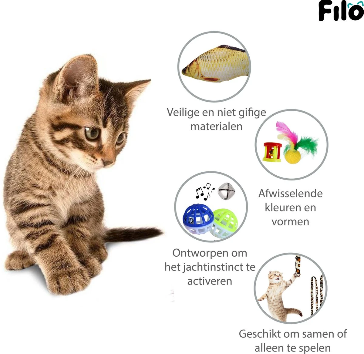 Filo Kattenspeelgoed Set 30 Stuks - Kattenspeeltje Kattentunnel - Kattenhengel - Kattenveertjes - Vis Met Kattenkruid - Kattenspeeltjes Intelligentie Kitten - Interactief Speelgoed Katten - Poezen Speeltjes - Afbeelding 6