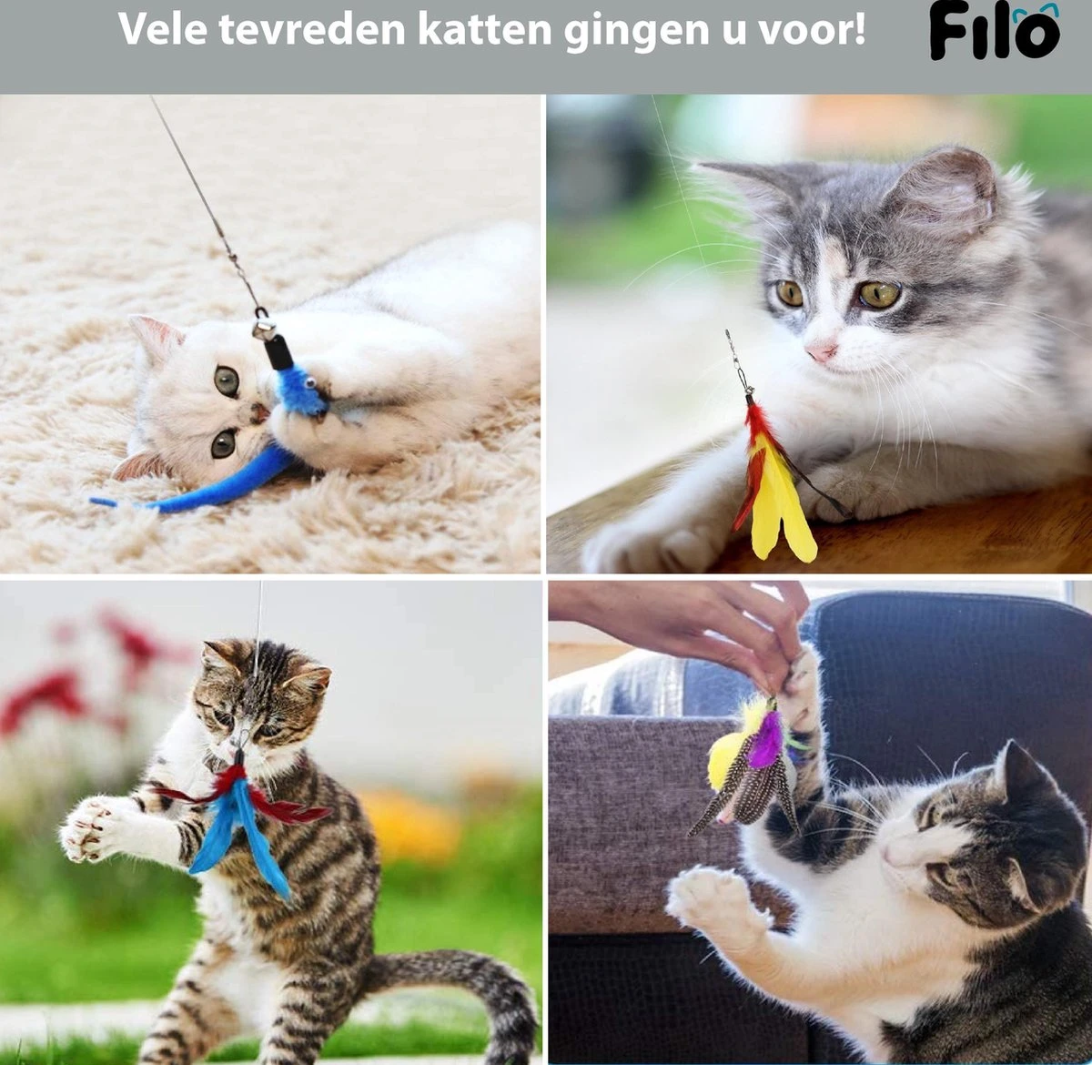Filo Kattenhengel Set + 12 Kattenspeeltjes – Speelhengels Interactief Kattenspeelgoed – Hengel Kattenspeeltje Kittens - Speelgoed Speelhengel Vis Kat En Kitten - Afbeelding 5