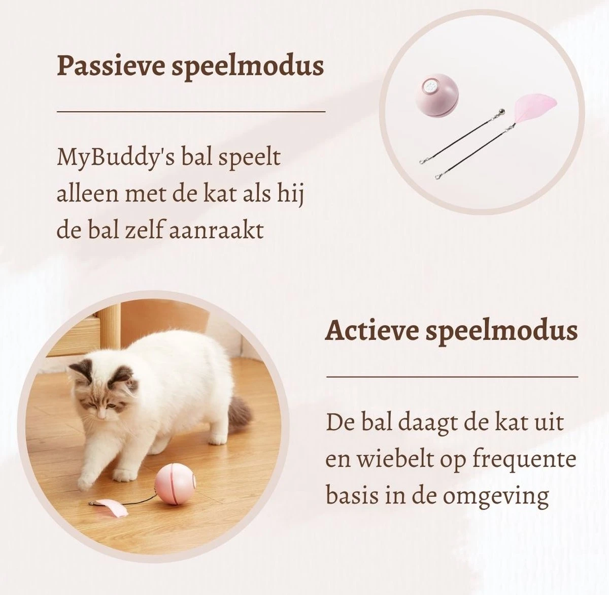 MyBuddy - Interactieve Zelf Rollende Bal - Kattenspeeltjes - Kattenspeelgoed - Bal Voor Katten - LED Lights - Speelgoed - USB - Roze - Afbeelding 6