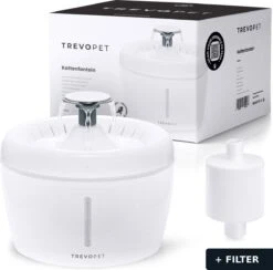 TrevoPet® Drinkfontein Kat - Waterfontein Kat - Kattenfontein - Fluisterstil - Drinkfontein - Drinkbak Kat - 2.5 Liter - Inclusief Filter - Wit