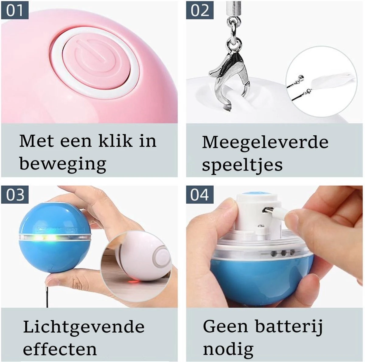 Otiume Elektrische Speelbal - Slimme Interactieve Zelfrollende Bal - Speelgoed Voor Katten - Kattenspeelgoed - Blauw - Afbeelding 3