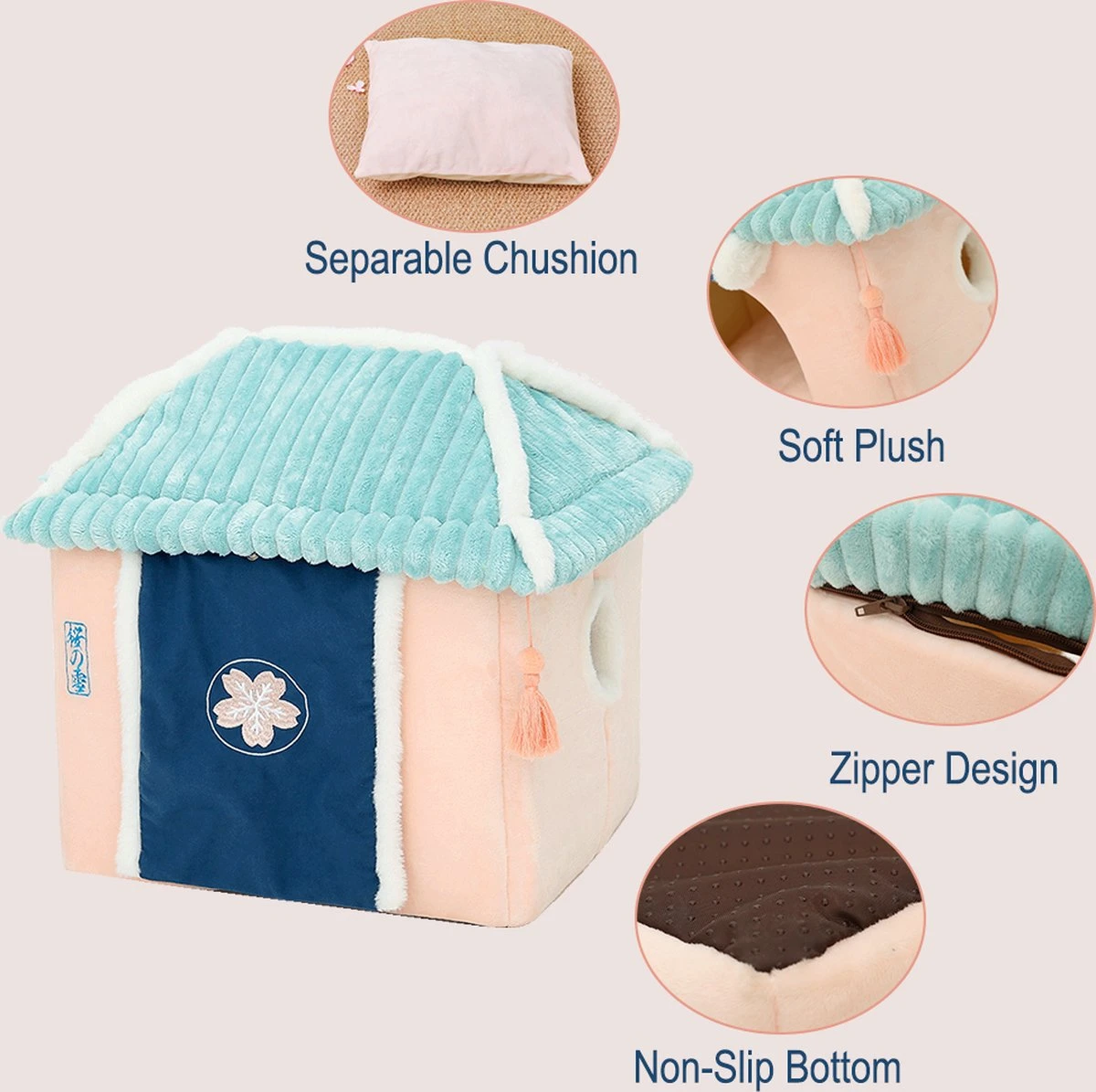 Merkloos Petsential Sakura Japanse Mand - Voor Katten (kattenmand) En Kleine Huisdieren (huisdierenmand) - Afbeelding 5