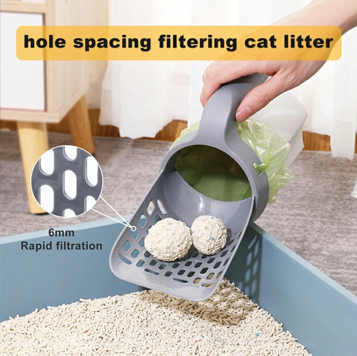 YELÉ LIVING – Kattenbakschep – Haarverwijderaar - Cat Litter Scoop – Kattenbakschep Met Container – Katten – Kattenbak – Grijs/wit – Kattenbak Schep – Grind – Kattengrind – Kattenbak Grind – Poep Zakjes – Afvalcontainer - All-in-1 Kattenbakschep - Afbeelding 9