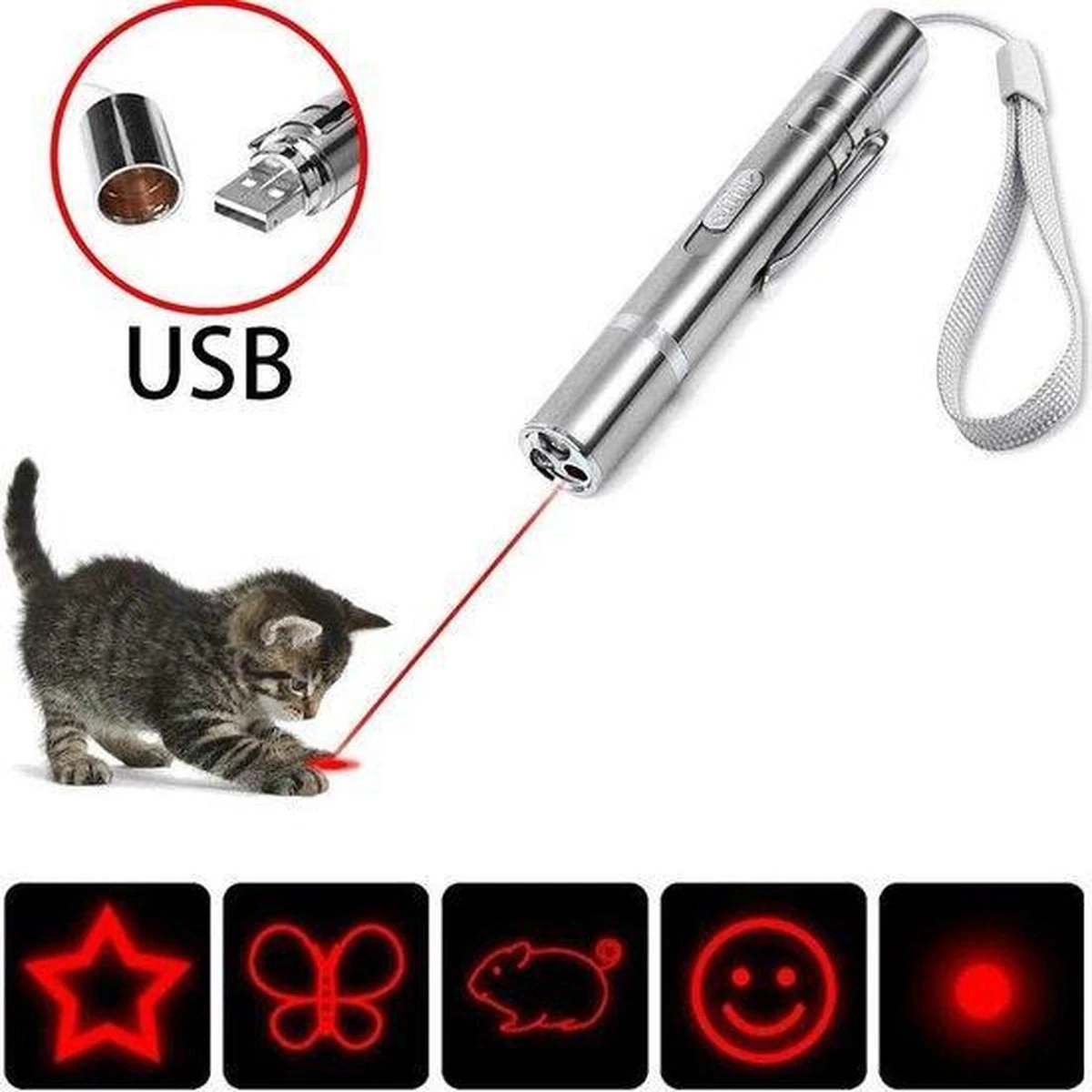 USB Laserpen-7 In 1- Kattenspeelgoed-rode Laser- Fluwelen Opbergzakje- LED- UV Licht- USB Oplaadbaar- Laserlampje- Nieuw Model 2020 - Afbeelding 4