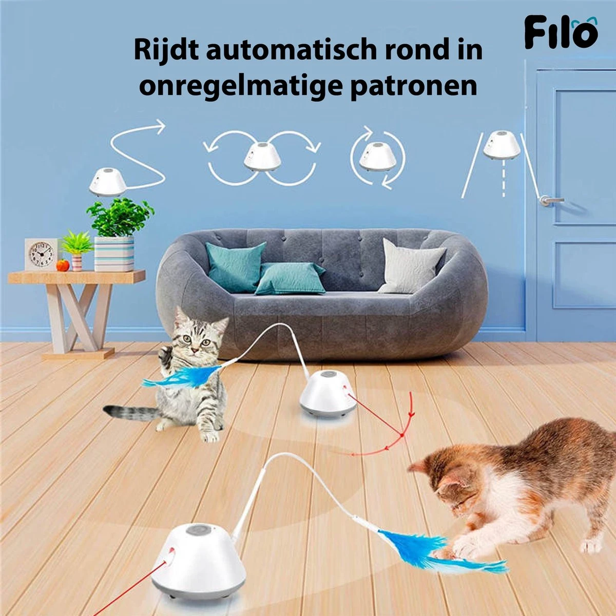 Filo Elektrisch Rijdend Kattenspeelgoed Met Laser - Rijdend Kattenspeeltje - Automatisch Interactief Speelgoed Katten - Kattencadeaus - Elektronisch Speelgoed Kittens - Kat - Kitten - Laserspeelgoed - Kado - Afbeelding 4