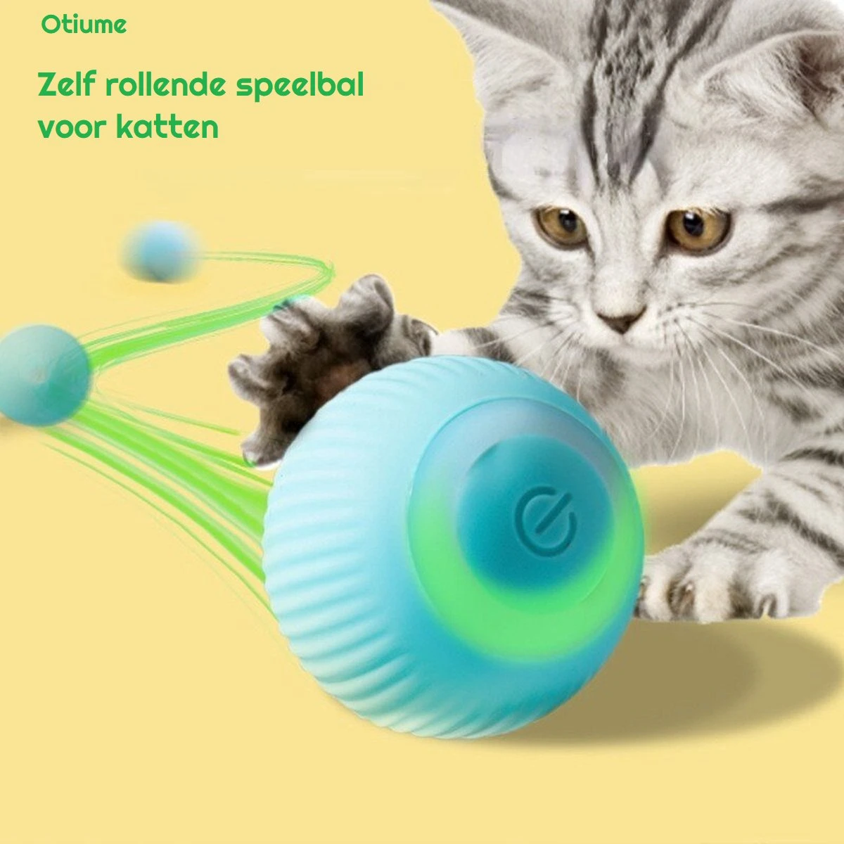 Otiume Slimme Katten Speeltje - Interactieve Zelf Rollende Bal Voor Katten - Kattenspeeltjes - USB Oplaadbaar- Turquoise - Afbeelding 2