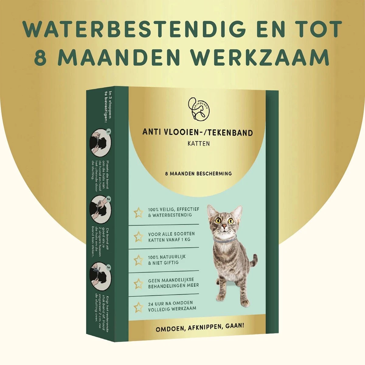3 Stuks Vlooienband Kat Tekenband - 100% Natuurlijk Veilig En Waterbestendig - Afbeelding 4