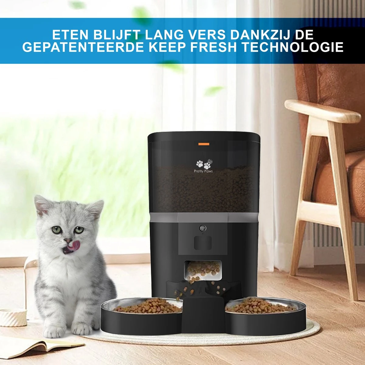 Pretty Paws QQ003 - Wifi Voermachine - Dubbele Voerbakjes - Zwart - Kat - 6L - Afbeelding 3