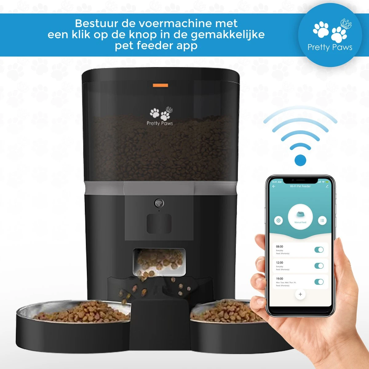 Pretty Paws QQ003 - Wifi Voermachine - Dubbele Voerbakjes - Zwart - Kat - 6L - Afbeelding 4