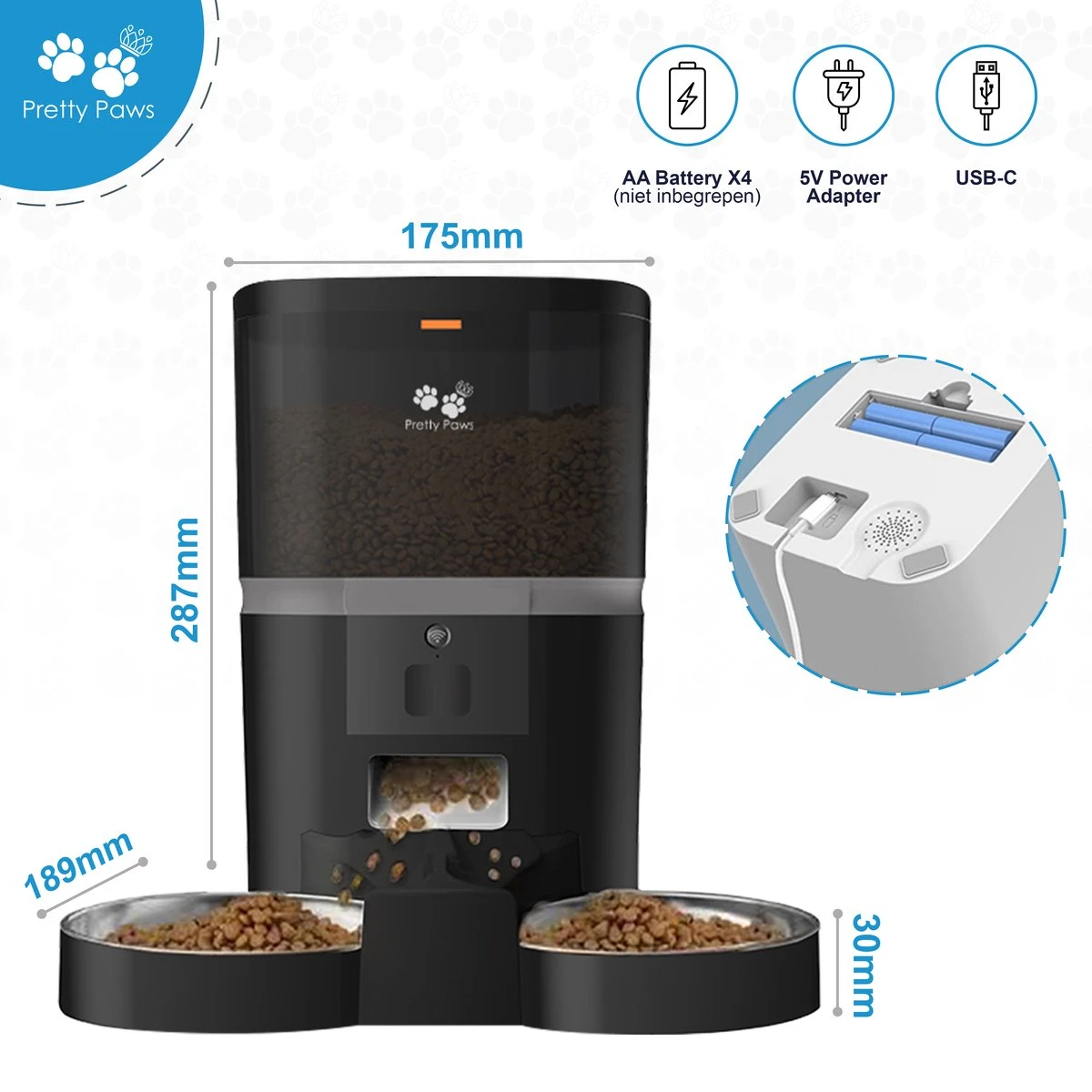 Pretty Paws QQ003 - Wifi Voermachine - Dubbele Voerbakjes - Zwart - Kat - 6L - Afbeelding 8