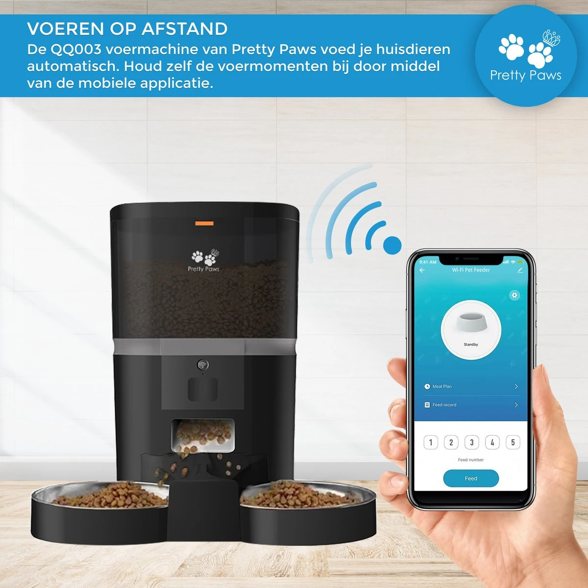 Pretty Paws QQ003 - Wifi Voermachine - Dubbele Voerbakjes - Zwart - Kat - 6L - Afbeelding 9