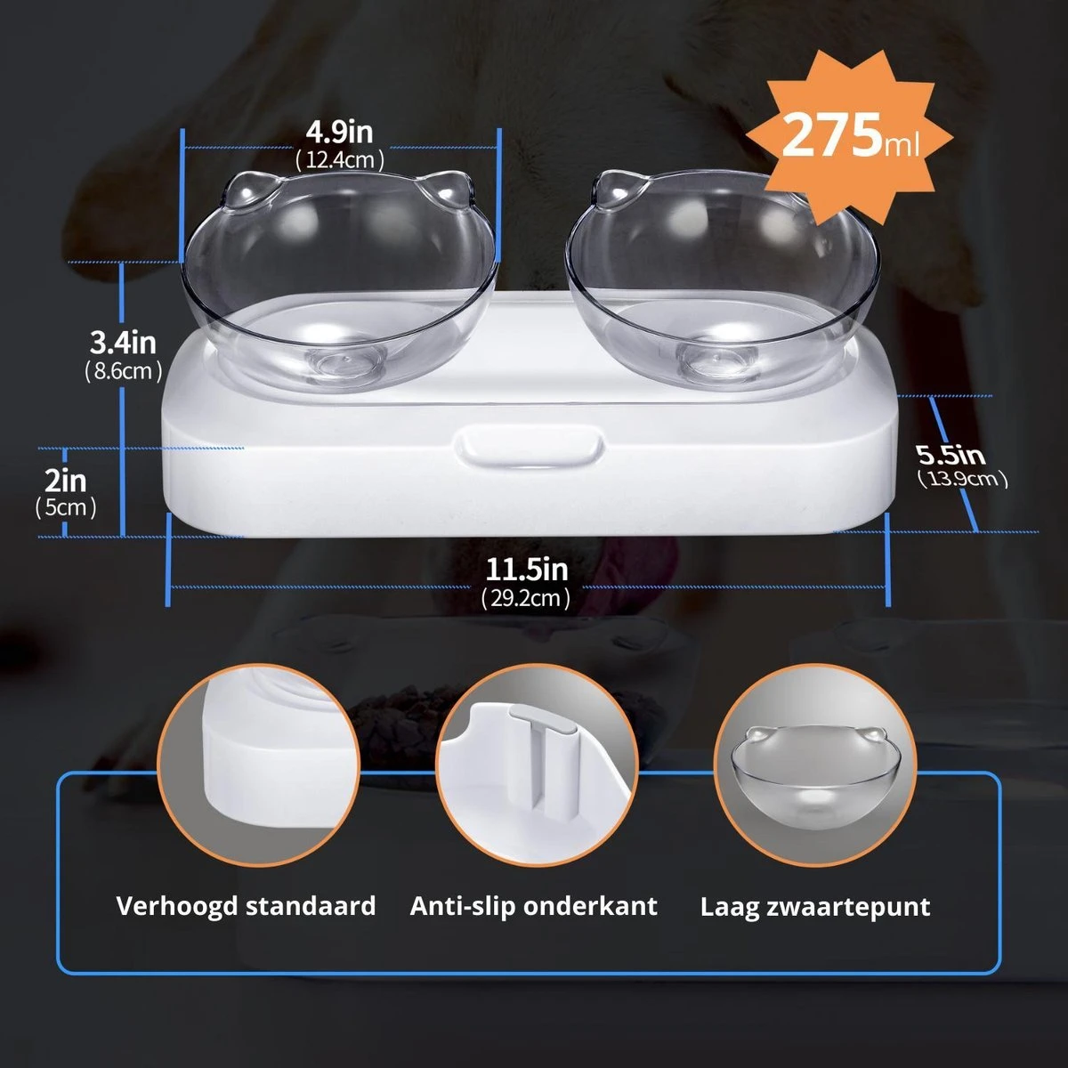 Behave Dubbele Voerbak - Drinkbak - Katten - Verstelbaar - Wit - Afbeelding 3